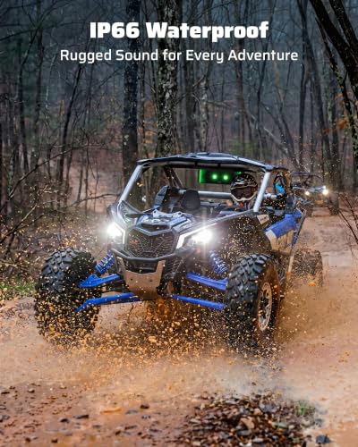 Image of Ehaho 17 Inch 4-Speaker UTV Sound Bar with Bluetooth, RGB, IP66 Waterproof | Plays to 110dB | BT 5.4 & Auracast, Music-Sync RGB, 3 EQ, Detachable Cable, Fits 1 inch-2 inch Roll Cages for UTV Golf Cart SXS ATV