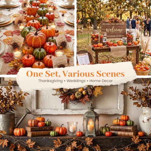 Image of DomeStar 38 PCS Fake Pumpkin Set, 8 PCS Pumpkins for Decorating, Fall Table | 30 PCS Maple Leaves Thanksgiving Fall, Harvest Decorations for Home, Decor