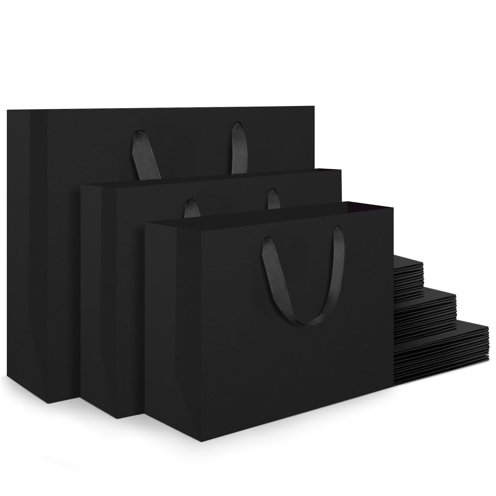 EUSOAR Black Gift Bags - 30 Pieces 250GSM Paper Bags with Handles S M L - Set of Different Sizes - Black Gift Party Bag for Birthday Presents Packaging