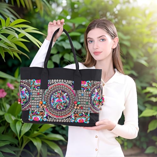 Jursccu Women Canvas Tote Bags Embroidery Handbags Stylish Casual Shoulder Bags2