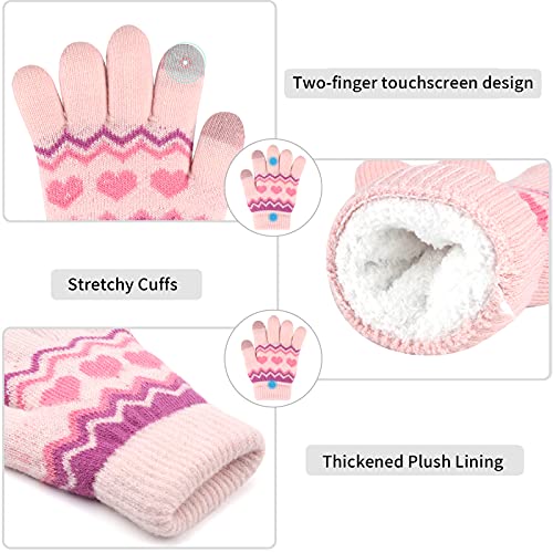 Kids Toddlers Winter Knit Warm Beanie Hat Scarf Gloves Set for Boys Girls Age 2-7, Pompom Cap Neck Warmer Gloves Fleece Lined4