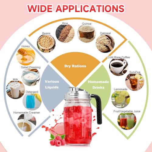 Image of Supvox 32Oz Glass Mason Jar with Lid Upgraded Multifunctional Mason Jar Lid with Handle & Capped Pour Spout, 304 Stainless Steel Mason Jar Lid Kitchen Mason Jar Food Container Oil Can