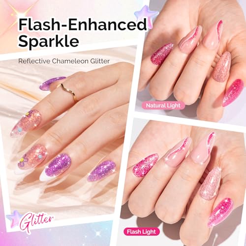 Image of MelodySusie 7.5ML Glitter Gel Nail Polish Set, 6 Colors Sparkle Gel Polish Kit Blue Purple Pink Glitter Gel Polish Gifts for Women Nail Art Manicure Salon DIY Nail Design Decoration at Home