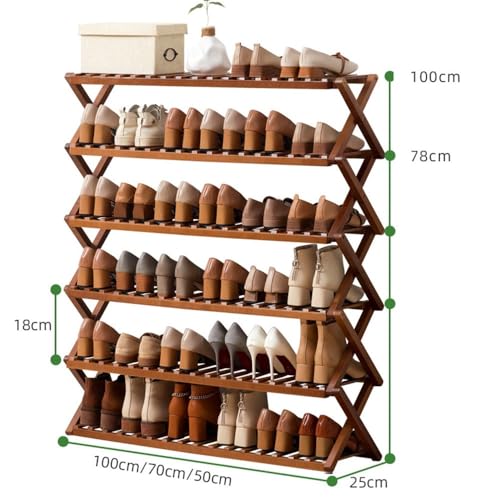 Étagère à chaussures pliable en bambou bleu sarcelle 50x25x100 cm empilable - 4