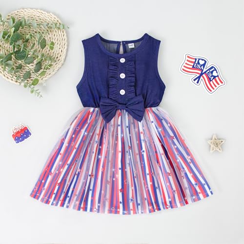 LYSMuch Toddler Girl Independence Day Outfit Baby 4th of July American Flag Dress Kids Patriotic Clothes2