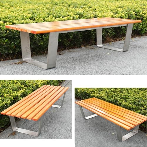 Weather-Resistant Outdoor Park Bench with 7 Durable Plastic Slats & Stainless Steel Frame, Heavy-Duty Garden Lounge Chair for Public Squares & Residential Areas, No Assembly Required (120x40x45cm)