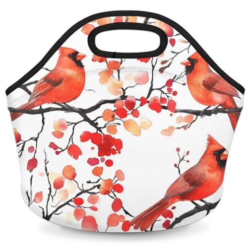 Women Lunch Bags Neoprene Lunch Box Vintage Birds Reusable Waterproof Lunch Tote Organizer for Work Outdoor Travel Camp Picnic