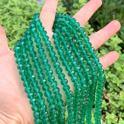 Image of 140pcs Czech Faceted Rondelle Crystal Glass Beads 8mm Bulk Emerald Green