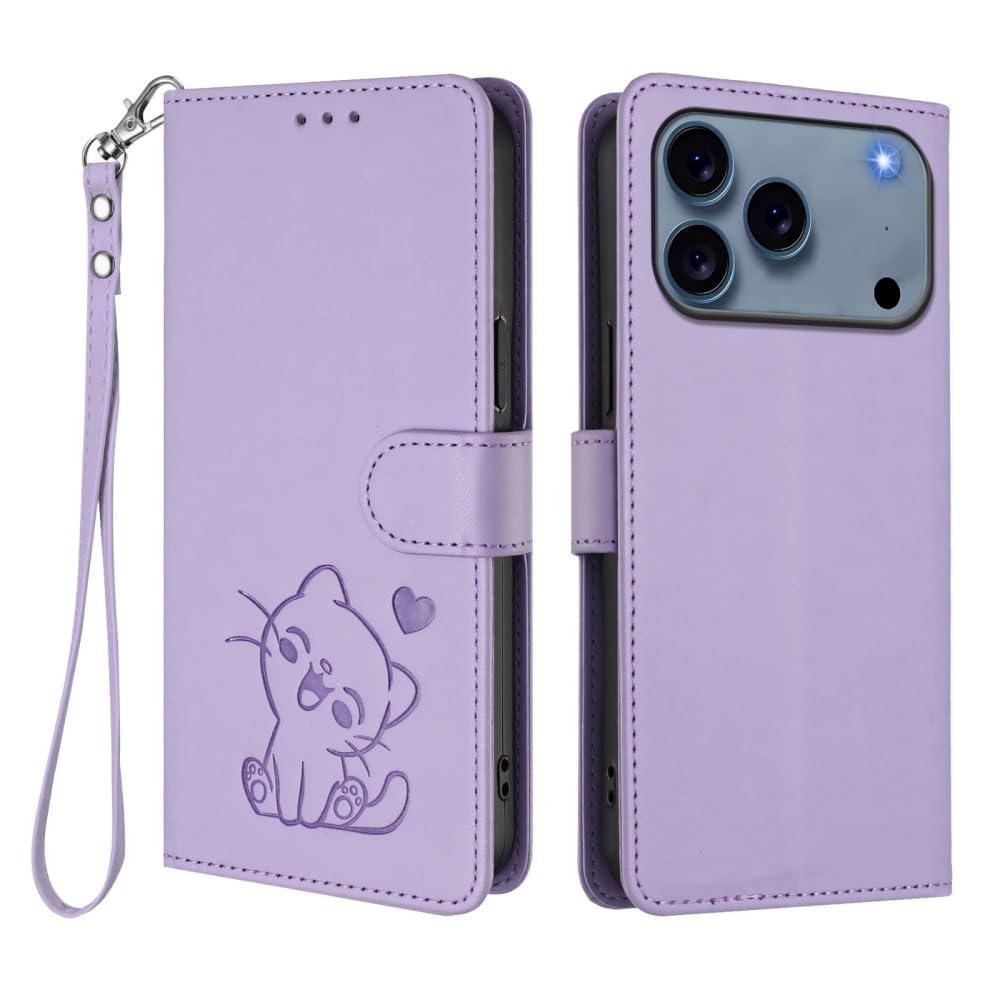 Housse iPhone 15 Pro Max motif chat violet clair pour emporter vos cartes partout - 8