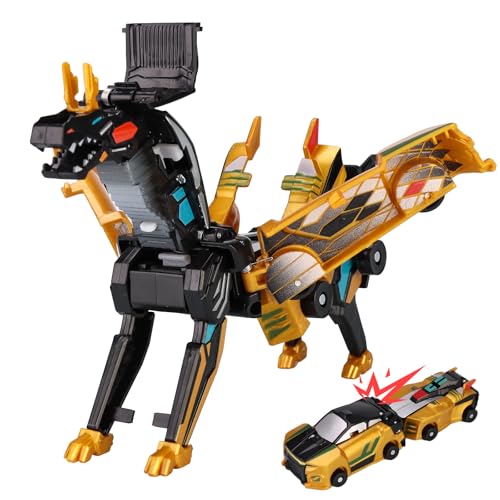 Collision Transforming Dinosaur Car Toy, Magnetic Dinosaur Transformer Car for Toddler Toys Boys & Girls Party Favors Birthday Christmas (Golden)