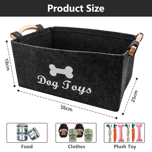 BEELUKY Hundespielzeug Aufbewahrung, Filz Aufbewahrungsbox für Hundespielzeug, Faltbare Spielzeugkiste Mit Griff Für in Dem Tierbedarf Und Haustierspielzeug Aufbewahrt Werden Dunkelgrau