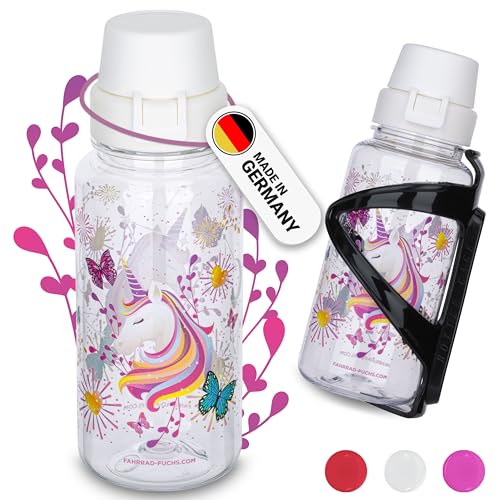 Fahrradflasche Kinder mit Halterung - Einhorn - Trinkflasche Fahrrad, Flaschenhalter Fahrrad,...