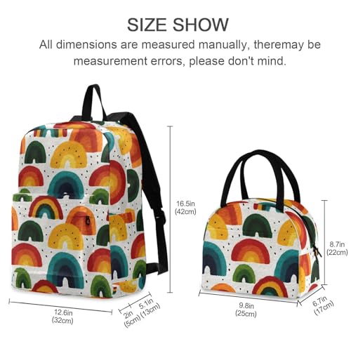 Watercolor Rainbows Print Backpack Set with Lunch Bag, Large Capacity Travel Backpacks and Lunch Box Insulated for Commute Hiking Picnic2