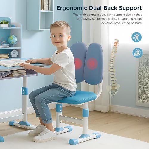 Image of BAYBEE Kids Study Table and Chair Set with Dual Back Support | Baby Study Table for Reading, Writing & Drawing | Ergonomic Kids Table Desk Chair with Book Storage Drawer & Shelves 2+ Years (Blue)