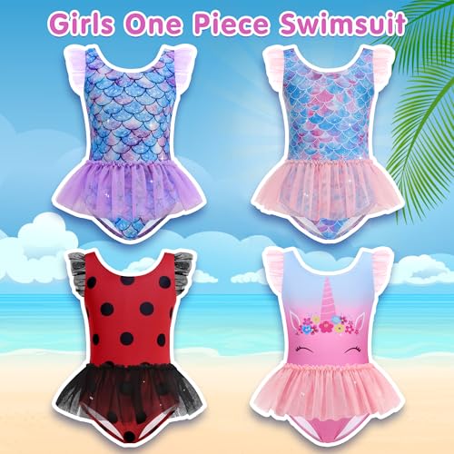 Girls One Piece Swimsuit Colorful Mermaid Bathing Suites Cute Princess Beach Swimwear 2-10 Years3