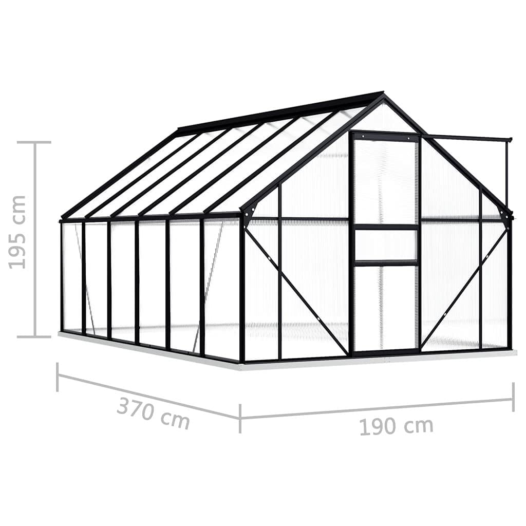 Szklarnia z ramą fundamentową, antracyt, aluminium, 7,03 m³