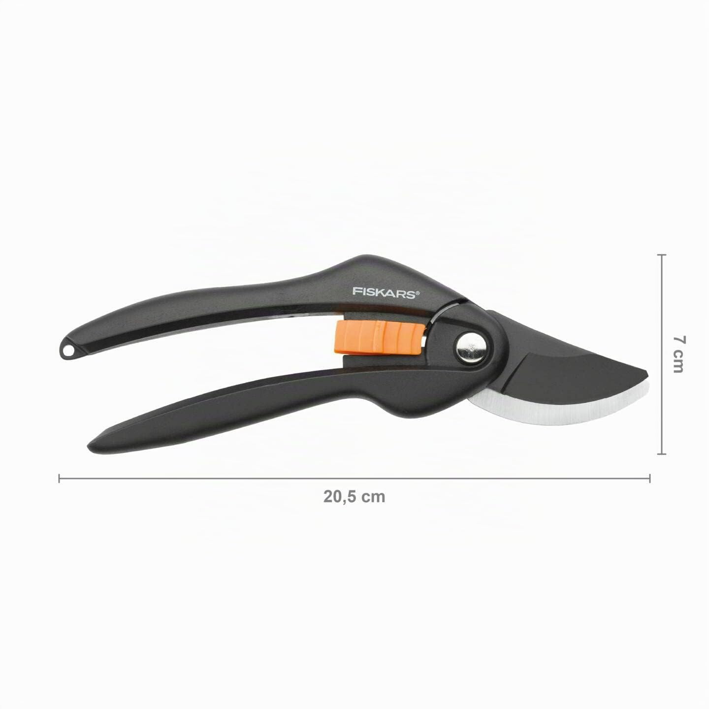 Fiskars Forbici da potatura Bypass, Cesoie, Lame in Acciaio con Rivestimento Antiaderente, Lunghezza: 20 cm, Diametro di Taglio: 2,2 cm, Nero/Arancione, SingleStep, P26, 1000567