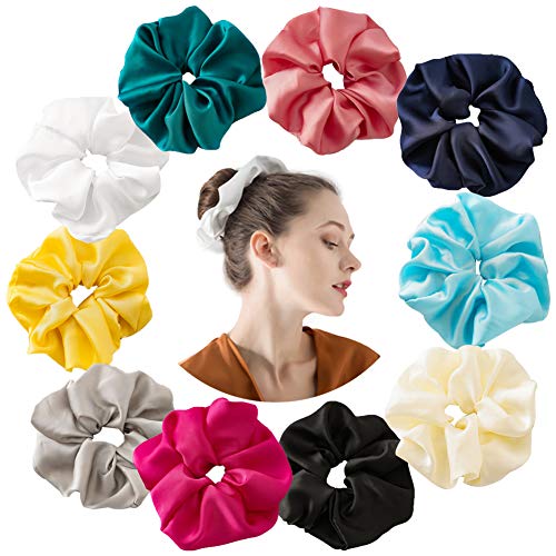 Big Hair Scrunchies Large Satin Hair Ties Elastics for Women Girls Elastic Hair Bands Ropes Scrunchy Scrunchie Bun Oversize Ponytail Holders Hair Bobbles Accessories,10 Pcs
