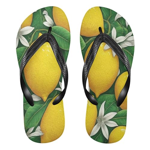 Burbuja Lemons Leaves Flowers Flip Flops for Women Men, Soft Thong Sandals Rubber Slippers for Pool Beach Essentials