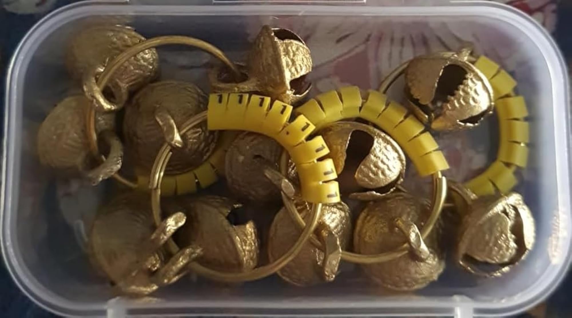 Unisex Yellow Rubber Kadi Brass Ghungroos, Finger Ring Gift