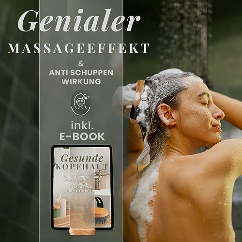 BAMBUA Kopfhaut Massagebürste - (Anti-Schuppen Effekt) Kopfmassage Bürste - Zur Kopfmassage beim Duschen - Premium Scalp Massager - Utensilienset Massage inkl. E-Book „Gesunde Kopfhaut“ (Schwarz)