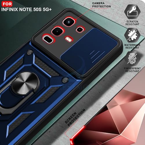Image of AESTMO Tough Armor Inifnix Note 50S 5G+ Bumper Back Case Cover | Ring Holder & Sliding Camera Shield Cover | 360 Degree Protection Back Case Cover for Inifnix Note 50S 5G+ (Blue)