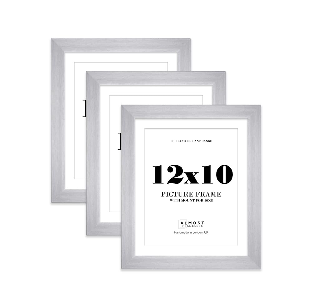 12x10" Silver Frame With Mount for 10x8" Pictures 28mm Edge Portrait and Landscape Display with Wall Hooks and Kickstand, 3 Pack