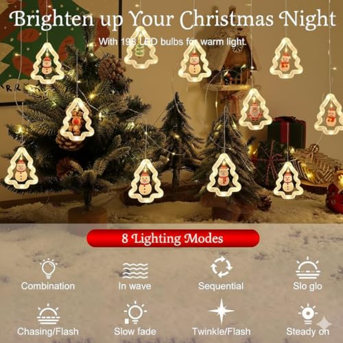 Image of HashWOW 10 Tree Lights 120 LED Christmas Curtain Light Decorations Indoor /Outdoor, Battery Operated Waterproof String Lights, Christmas Window Lights Decor