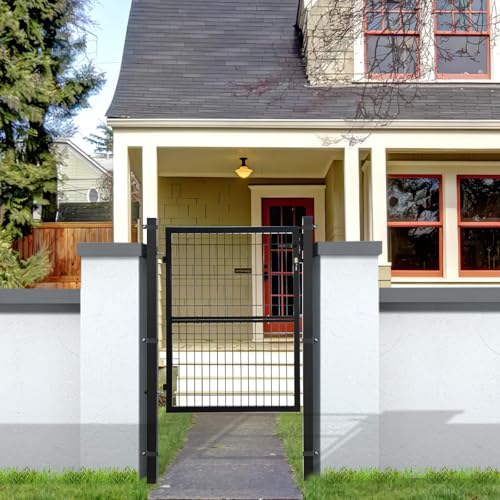 Fiqops Gartentor Anthrazit, 120x100cm Gartentür aus verzinktem Stahl, Zauntür Hoftür inkl.Schloss Türklinke und 3 Schlüsseln, Zauntor Zaun Robust und Langlebig, Wetterfest