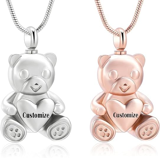 Cremation Jewelry - Teddy Bear Urn Necklace for Men Women with Mini Keepsake Urn Memorial Ash Jewelry