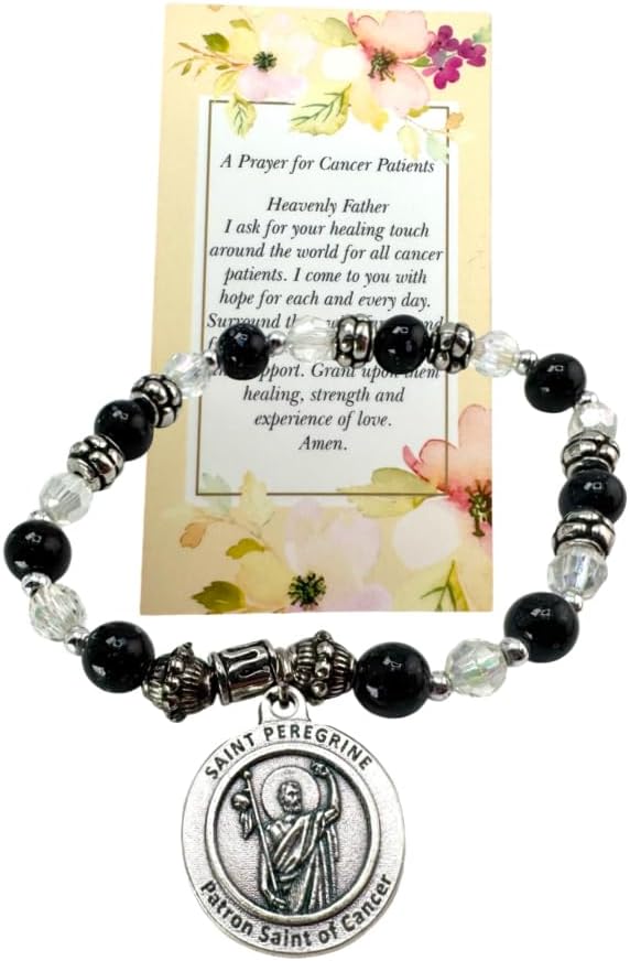 Westmon Works St Peregrine Stretch Bracelet Cancer Saint Set Metal Charm and Glass Beads with Holy Prayer Card Made in Italy - Image 2