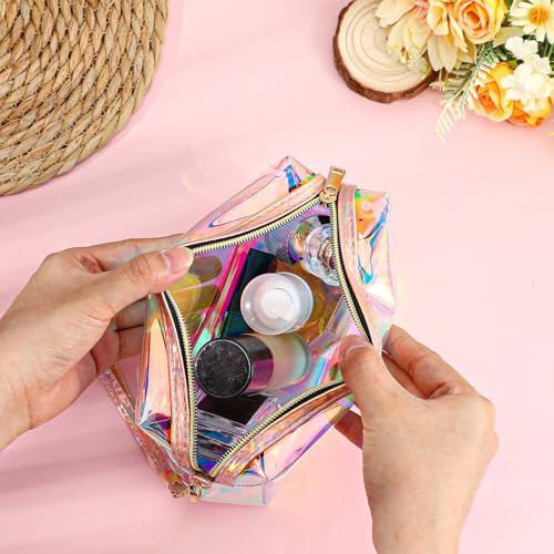 8pcs Holographic Bulk Makeup Bags,Waterproof Clear Iridescent Makeup Bag, Cosmetic Bag with Zipper Wristlet, Portable Travel Toiletries Make Up Bags, Women Make Up Pouch4