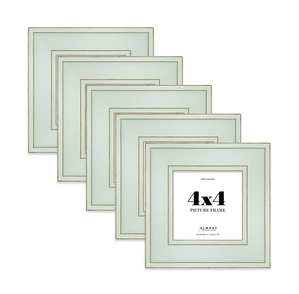 4x4 Sage Green Picture Frame - Shabby Chic Photo Frame with Distressed Finish, Gold Trim, Wall Hooks and Kickstand, 37mm Edge - 5 Pack โ image 1