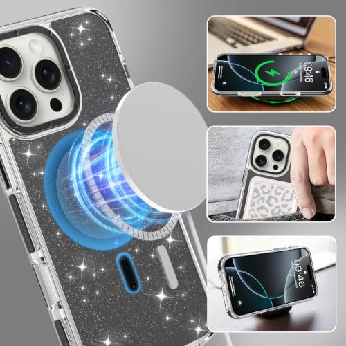 Image of Magnetic Case for iPhone 16 Pro Max [Compatible with Magsafe] [Bling Glitter Fluorescent Design] [1 Screen Protector] Slim Translucent Matte Case for iPhone 16 Pro Max 6.9 inch 2024, Black