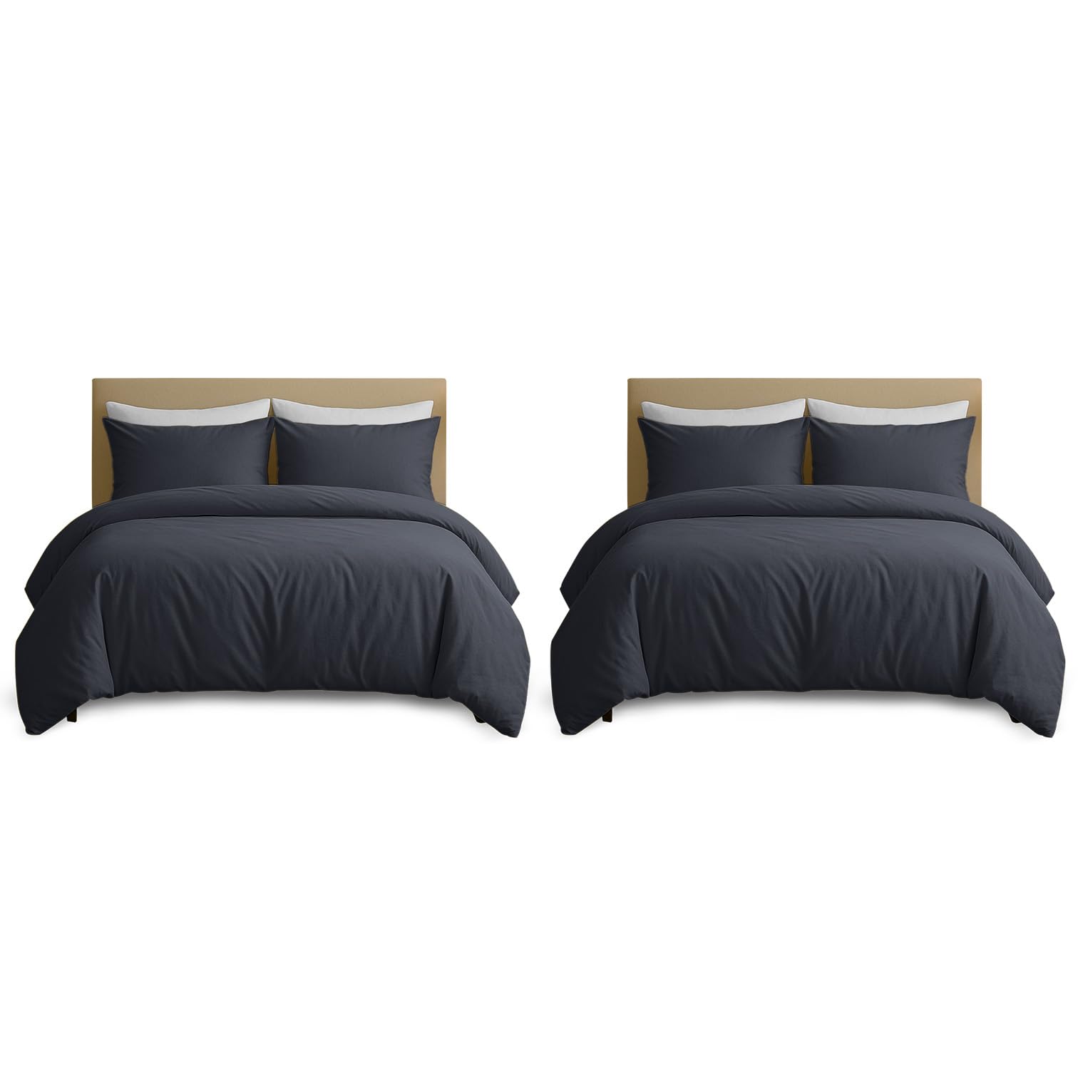 Hafaa Single Duvet Cover Set Pack of 2 - Charcoal Brushed Microfiber Bedding with 2 Duvet Covers (135 x 200 cm) and 2 Pillowcases (50 x 75 cm)