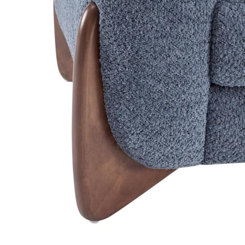 Image of Upholstered 2 Seater Sofa with Wooden Legs for Living Room Hotels & Offices (Two Seater Boucle Blue)