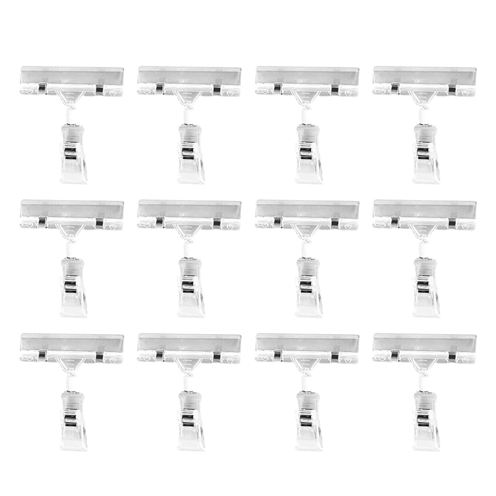 Hemobllo 25Pcs Clear Sign Holder Clips : Double Sided Price Tag Clips Rotatable Merchandise Sign Clamp For Supermarkets Retail Store, 11.00X8.00X1.50 cm
