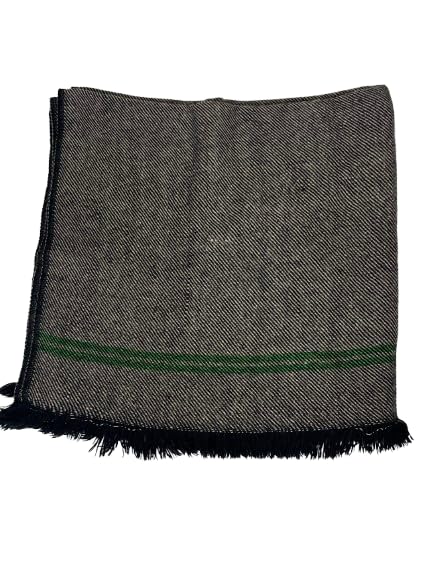 TULIP Woven Scarf with Fringe, Small Black and Multicolor Diagonal Stripe Pattern with Green Accent, Wool Cotton Blend, One Size-image-37