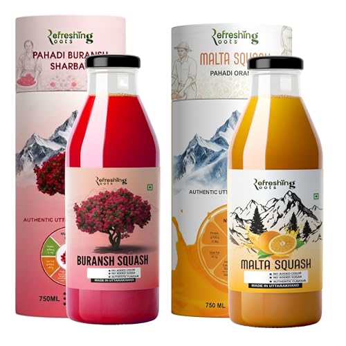 Image of Refreshing Roots Buransh and Malta Juice Pack, No Added Colour, Added Honey, Authentic Himalayan Flavour (Pack of 2-750 ML Each)
