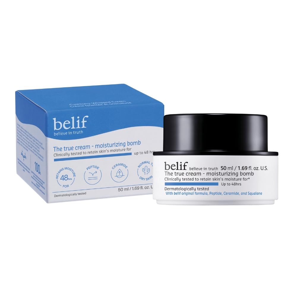 belif The True Cream, Moisturising Bomb, Hydration Cream with Peptide & Squalane,restores skin barrier, firming