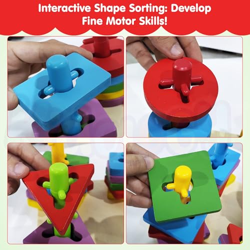 Image of Kidology Wooden Shape Sorting Game for Kids Age 3+ Years - Educational Montessori Puzzle Toy for Color & Shape Recognition, Fine Motor Skills & Early Learning | Ideal for Gifting