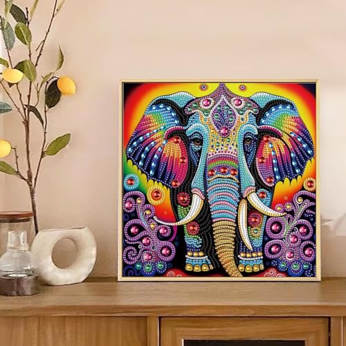 Image of AiYuanzsh 5D Special Shape Diamond Art Kits for Beginners, Diamond Art Painting Kits for Adults Color Elephant, Crystal Rhinestones Diamond Art for Home Wall Decoration Gift 12x12inch /30x30cm, Animal