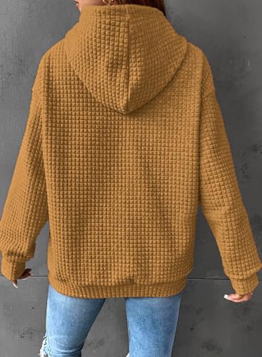 Image of SHEWIN Women Fall Waffle Hoodies Pullover Tops Hooded Sweatshirt