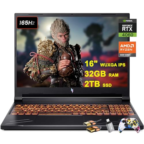 Image of acer Nitro V 16 Gaming Laptop 16 inch WUXGA IPS 165Hz AMD Zen 4 Octa-Core Ryzen 7 8845HS (Beats i7-12700H) 32GB RAM 2TB SSD GeForce RTX 4060 8GB Backlit Win11 w /ICP Accessory