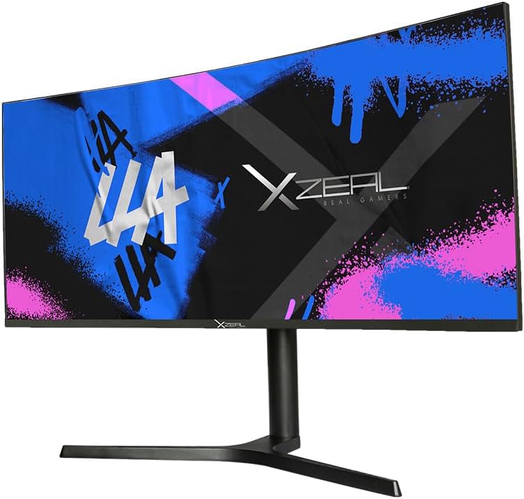 خلف view of the XZEAL monitor, illustrating the stand assembly process.