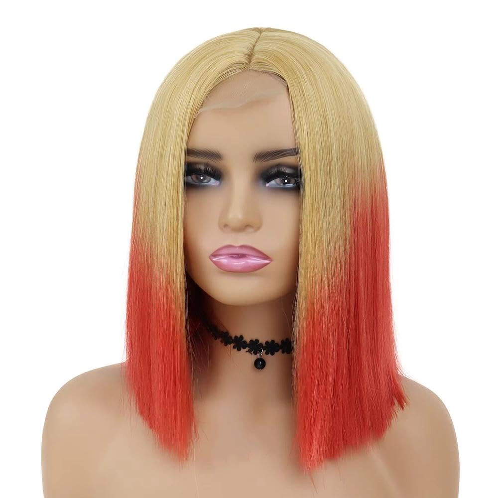 Haarpflege Kurze Bob-Perücken Blond Bis Rot Lace-Front-Perücke Mittlerer Teil Farbverlaufsperücke Für Cosplay-Party