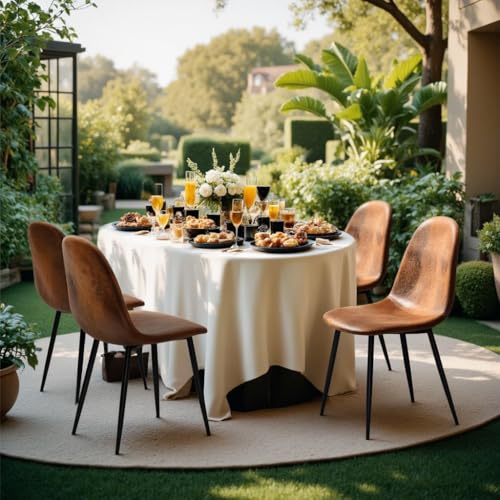 FurnitureR Juego de 4 sillas de jardín, imitación de Terciopelo marrón, Estructura en Cruz de Metal, Resistente a la Intemperie, para terraza y balcón