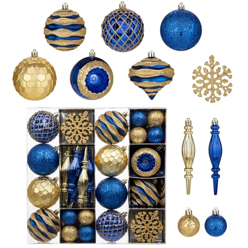 Oairse Juego de 50 abalorios de Navidad con destellos azules, inastillables, bolas de Navidad para decorar el árbol de Navidad, abalorios colgantes para fiestas navideñas, bodas y decoración del hogar