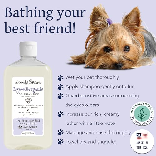 Image of Bobbi Panter Hypoallergenic Dog Shampoo Honey, Aloe Vera, Chamomile & Rosemary - Dye & Fragrance Free Natural Formula for Sensitive & Allergy Skin, Tear-Free, 30:1 Concentrate, 14 oz (Case of 12)