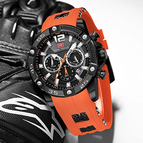 Image of MF MINI FOCUS Men Watch, Chronograph Waterproof Sport Analog Quartz Watches Blue Silicon Strap Fashion Wristwatch for Men